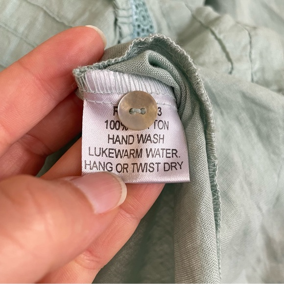 JP and Mattie Mint Green Lace Trim Oversized Button Down Top Cottagecore Size L - Picture 5 of 5